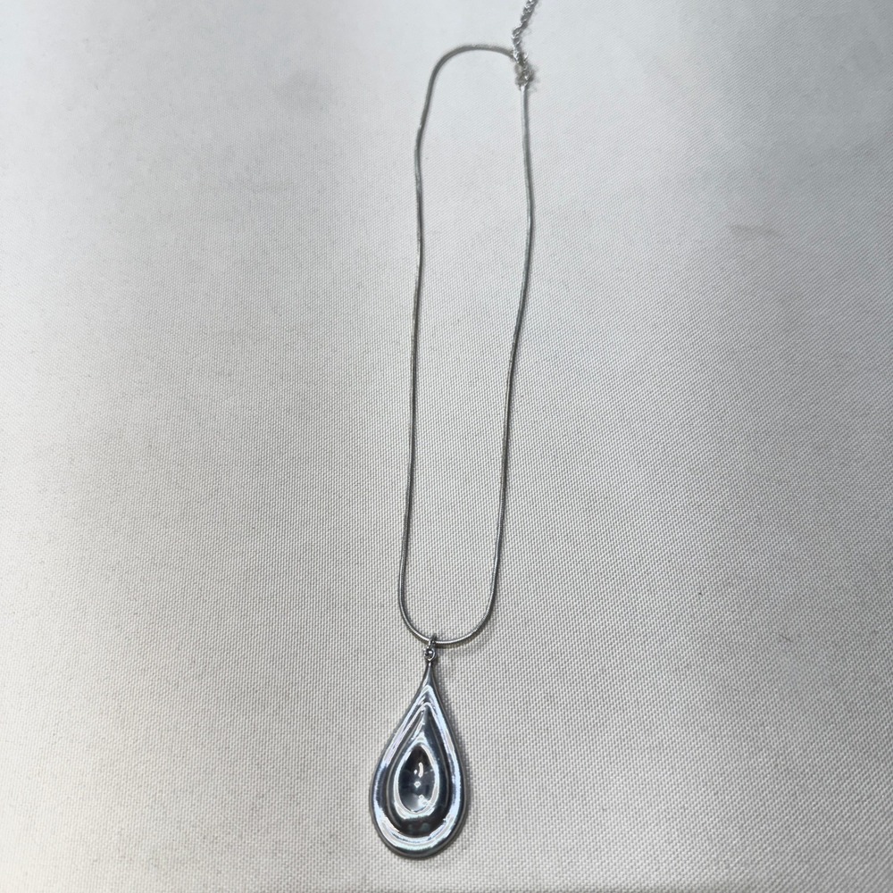 Taxco Mexico Sterling Silver Teardrop Pendant Necklace 15.5" Italian Snake Chain